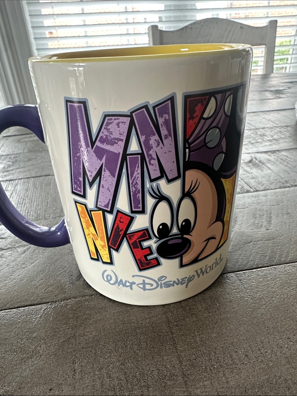 Disney Minnie Mouse Ceramic Mug - Purple Handle, Yellow Interior